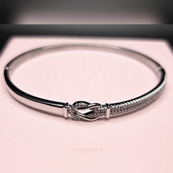 Brand New Sterling Silver 925 With 18K White Gold Plated Bangle Bracelet - Picture 3 of 10